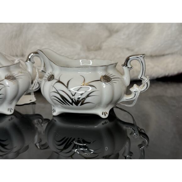 Lefton China Sugar And Creamer White And Silver Hand Painted 225 - Picture 2 of 14